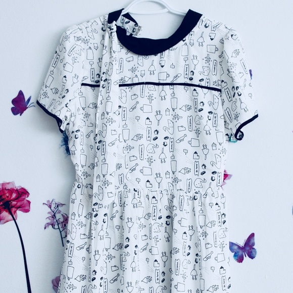 White Vintage Dress With Cartoons - (Size Small) - Picture 1 of 6
